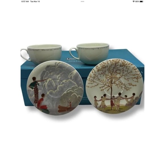 Rare London Museum Underground Vtg Tea Cups Saucers Set Artist Andre Marty NIB - Picture 2 of 15